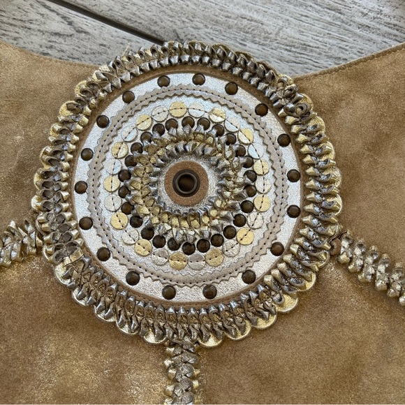 Chicos Vintage Leather Gold Embellished Hobo Bag - Picture 2 of 10